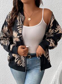 SHEIN Frenchy Bomberjack met lage schouder en tropische print