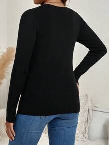 SHEIN Maternity Cut Out Twist Front Sweater - Black - View 4