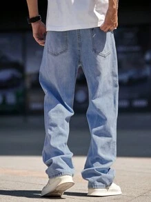 Claim Dot Men's Pocket Loose Wide Leg Casual Versatile Jeans - Light Wash - View 2