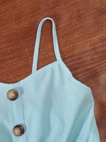 SHEIN Tween Girl Open Front Blouse & Wide Leg Cami Jumpsuit - Blue and White - View 5