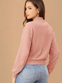 SHEIN Essnce 秋冬立领落肩套头衫、长袖上衣 - 粉色 - 查看 2