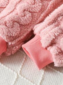 Young Girl Cartoon Embroidery Flannel PJ Set - Pink - View 3