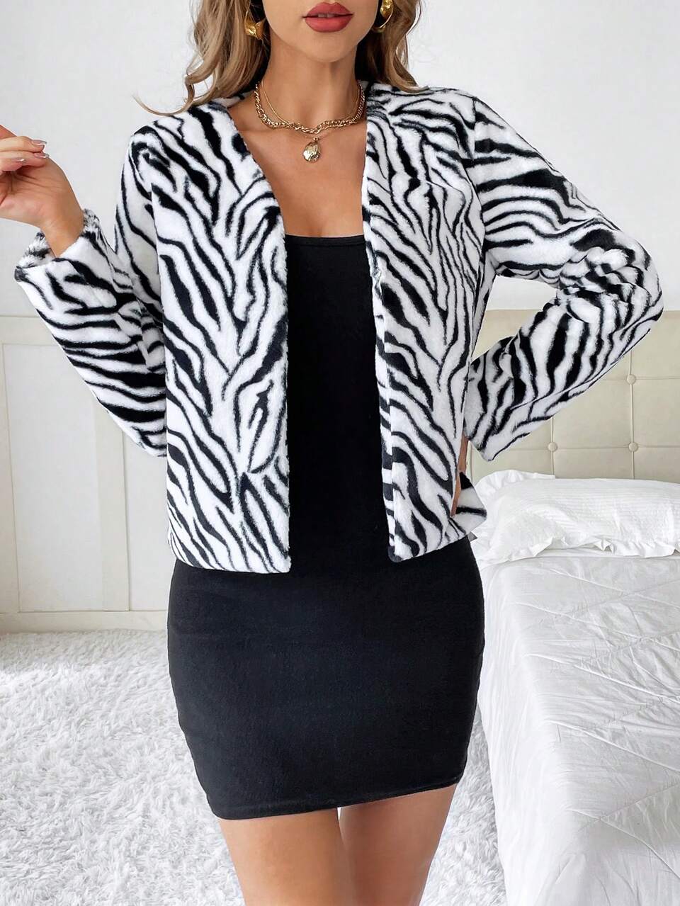 Zebra Striped Print Open Front Jacket