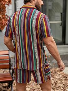 Manfinity RSRT Men Striped Print Shirt & Shorts - Multicolor - View 2