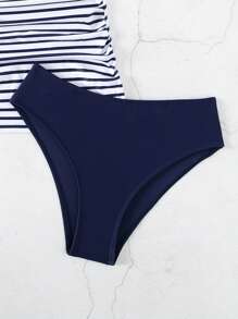 Swim Lushoire Summer Beach Striped Ruched Tankini - Blue and White - View 5