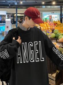 Manfinity Hypemode Nam Đồ họa Chữ cái Thả vai Lót nhiệt Lỏng lẻo Áo nỉ - màu đen - Xem 1