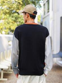 Manfinity Hypemode Hombres Suéter con hombros caídos y bloques de color - Multicolor - Ver 2