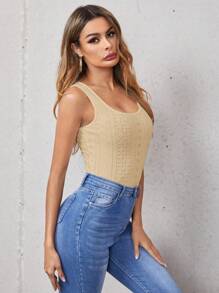 SHEIN Essnce Top tank unicolor con bordado con ojal - Albaricoque - Ver 3