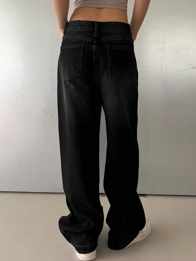 Solid Wide Leg Jeans,Baggy Jeans