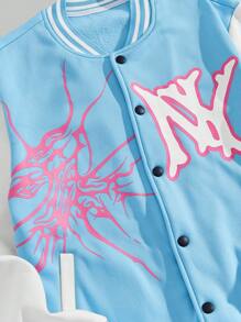 ROMWE MEN Prep Men Letter Graphic Two Tone Varsity Jacket, School - Multicolor - View 4