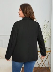 SHEIN Essnce Plus Peak Collar Double Button Blazer Graduation,Back To School,Teacher Outfits For Women In Fall/Winter - Black - View 2