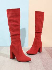 Timesize Women's Fashionable Round Toe Chunky Heel Knee High Boots
