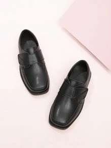 Boys' Retro Stylish Preppy Style Pu Leather Shoes With Hook And Loop For Big Kids