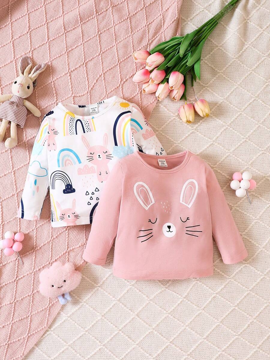 Baby Girl 2pcs Cartoon Graphic Tee - Multicolor - View 1