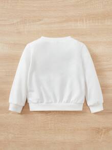 女婴休闲字母图案圆领卫衣，适合秋冬季穿着 - 白色 - 查看 2