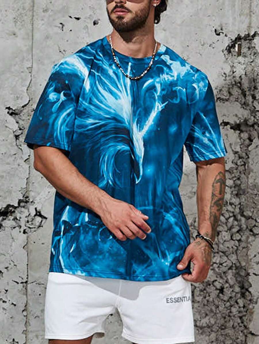 Manfinity LEGND Men Plus Graphic Round Neck Tee - Blue - View 1