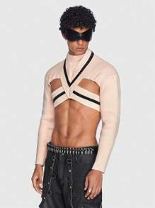 ROMWE MEN ROMWE Avant Guys Criss Cross Crop Sweater - Khaki - View 5