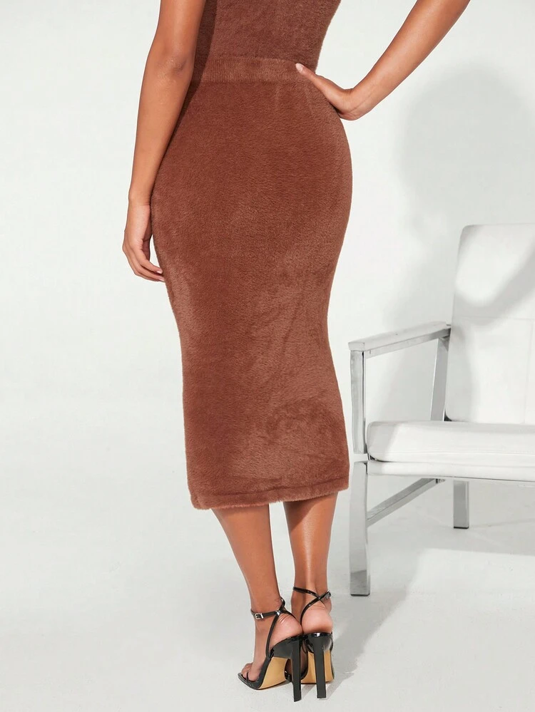 Solid Pencil Knit Skirt