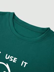 Manfinity Homme 男士卡通字母圖案T恤 - 墨綠色 - 查看 4