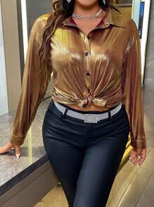 Celure 大碼落肩袖前紐扣襯衫 - 彩色 - 查看 1