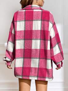 SHEIN EZwear 格紋印花落肩袖花呢外套 - 彩色 - 查看 2