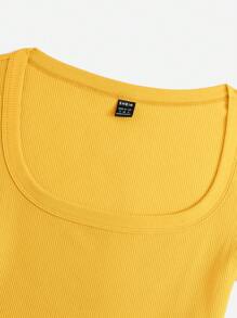 SHEIN EZwear Scoop Cổ Áo phông trơn - Màu vàng - Xem 4
