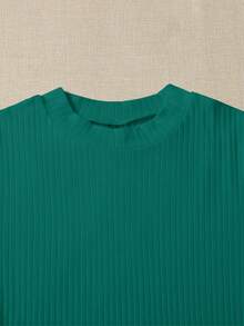 SHEIN Essnce Plus Lettuce Trim Ribbed Knit Tee - Dark Green - View 4