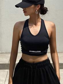 DAZY 後鏤空短款背心 - 黑色 - 查看 5