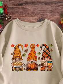 INAWLY Cartoon Graphic Thermal Lined Sweatshirt Pullover Fall Sweatshirt - Apricot - View 3