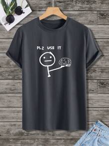 Manfinity Homme Men Cartoon & Slogan Graphic Tee - Dark Grey - View 5