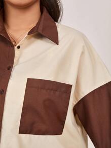 SHEIN Frenchy 大碼撞色落肩袖襯衫 - 彩色 - 查看 7