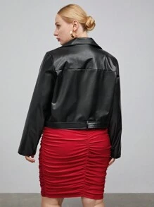 BizChic Hơn Dây kéo Thắt lưng chất liệu da PU Áo khoác moto - màu đen - Xem 2