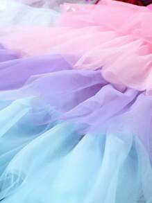 SHEIN 女小童漸層網紗拼接層疊下擺繞頸連體褲 - 彩色 - 查看 4