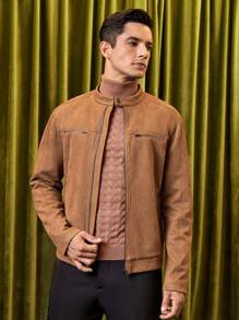 GENTILAND Nam Dây kéo Faux Suede Áo khoác - màu nâu - Xem 4