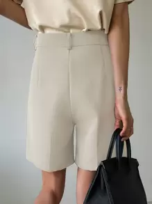 DAZY 拼接細節斜口袋短褲 - 杏色 - 查看 2