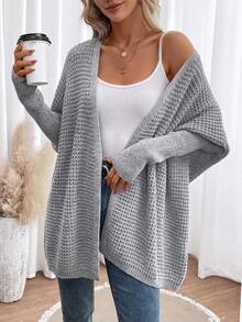 SHEIN LUNE Áo khoác cardigan thiết kế thường ngày tay cánh dơi - Xám - Xem 5