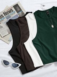 Chiquease 4 件纯色背心图案 T 恤女式上衣 - 彩色 - 查看 5