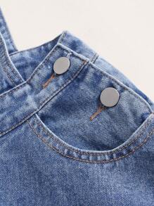 SHEIN MOD Solid Denim Overall Dress - Light Wash - View 3
