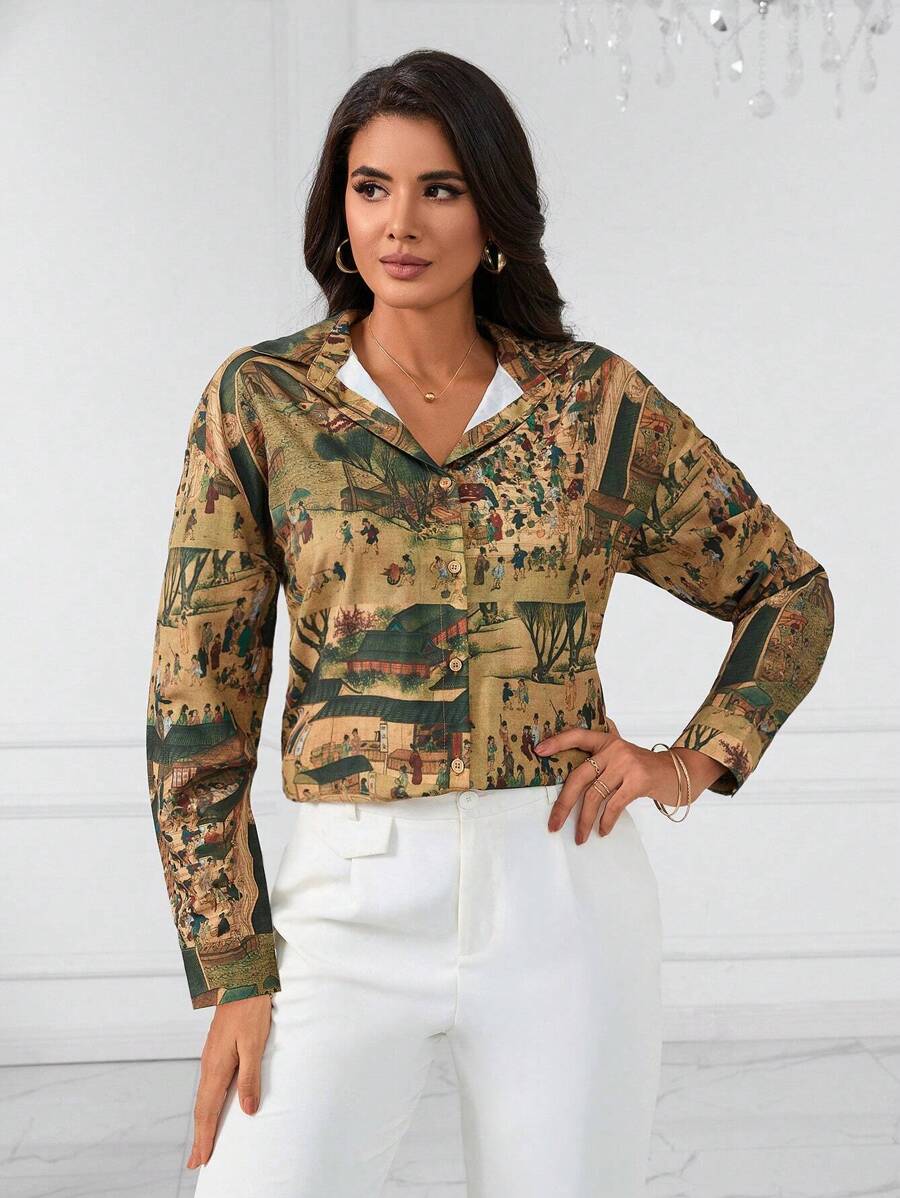 GENKIRA 圖案印花前紐扣襯衫 - 彩色 - 查看 1