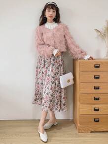 DAZY Chất rắn Nút phía trước 	
Fuzzy Áo khoác - Hồng - Xem 9