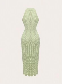 SHEIN ICON Solid Pointelle Knit Sweater Dress