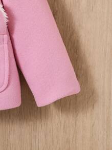 SHEIN Baby Girl Leisure Cute Rabbit Ear Design Hooded Fleece Jacket - Dusty Pink - View 5
