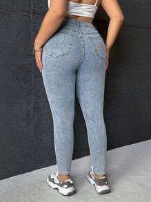 SHEIN EZwear Hơn Quần jean rách - Rửa nhẹ - Xem 2