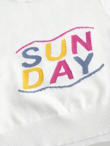 SHEIN MOD 大碼字母圖案針織上衣 - 白色 - 查看 3