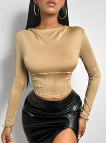 SHEIN Slayr 女士T恤 - 卡其色 - 查看 5