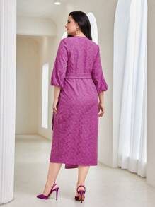 Modelyn Plus Lantern Sleeve Wrap Knot Side Dress Long Evening Dresses