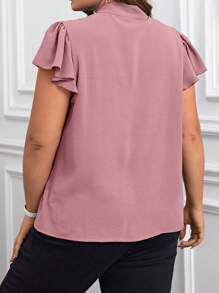 Reflora Plus Tie Neck Butterfly Sleeve Blouse - Dusty Pink - View 3