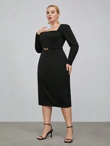 BizChic 大碼方領後背開衩洋裝 - 黑色 - 查看 7