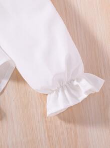 SHEIN Cô gái Tween tay áo lá sen Hem cao thấp Váy sơ mi - trắng - Xem 3