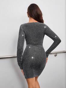 SHEIN BAE Cắt ra Viền mặt trước Long lanh Váy bodycon - Xám - Xem 2